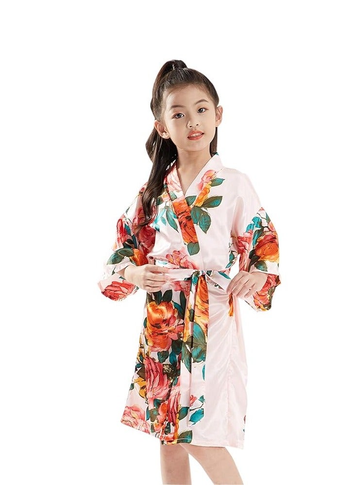 Floral Silk Kimono Robe Wedding Bridesmaid Robes Dressing Gown Nightgown for Girls