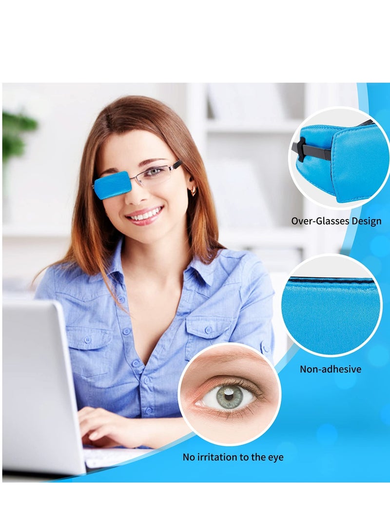 Eye Patches for Adults Eye Patch for Glasses Silk Patch for Lazy Eye Amblyopia Strabismus and After Surgery Black + Blue