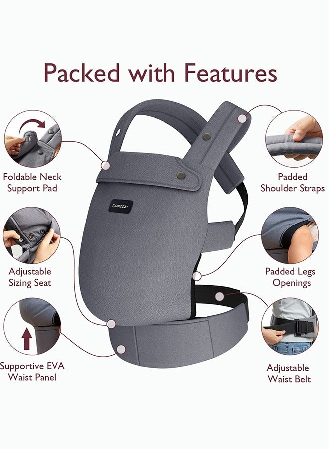 Baby Carrier Newborn To Toddler - Ergonomic, Cozy And Lightweight Infant Carrier For 7-44Lbs, Effortless To Put On, Ideal For Hands-Free Parenting, Enhanced Lumbar Support