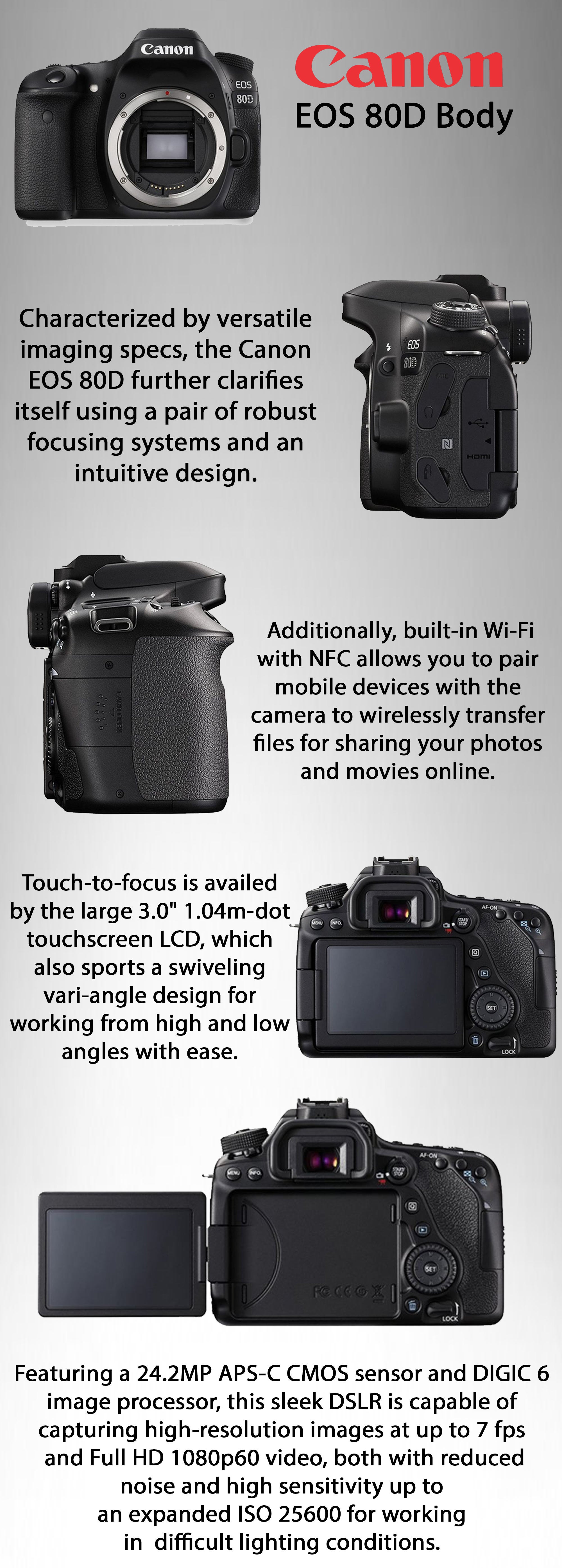 EOS 80D DSLR 24.2MP ,LCD Touchscreen And Built-In Wi-Fi Black ( Body Only )