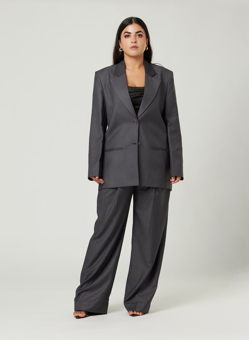 Back cut Over-sized Grey Two-piece Suit Set with pants