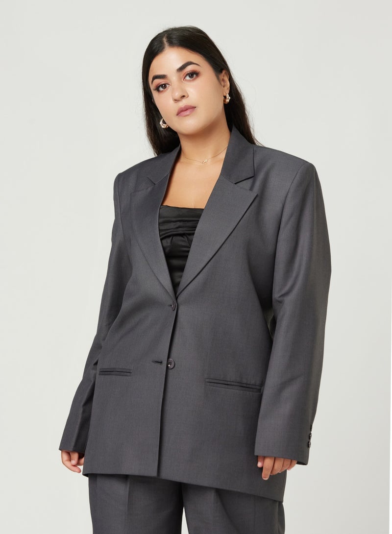 Back cut Over-sized Grey Two-piece Suit Set with pants