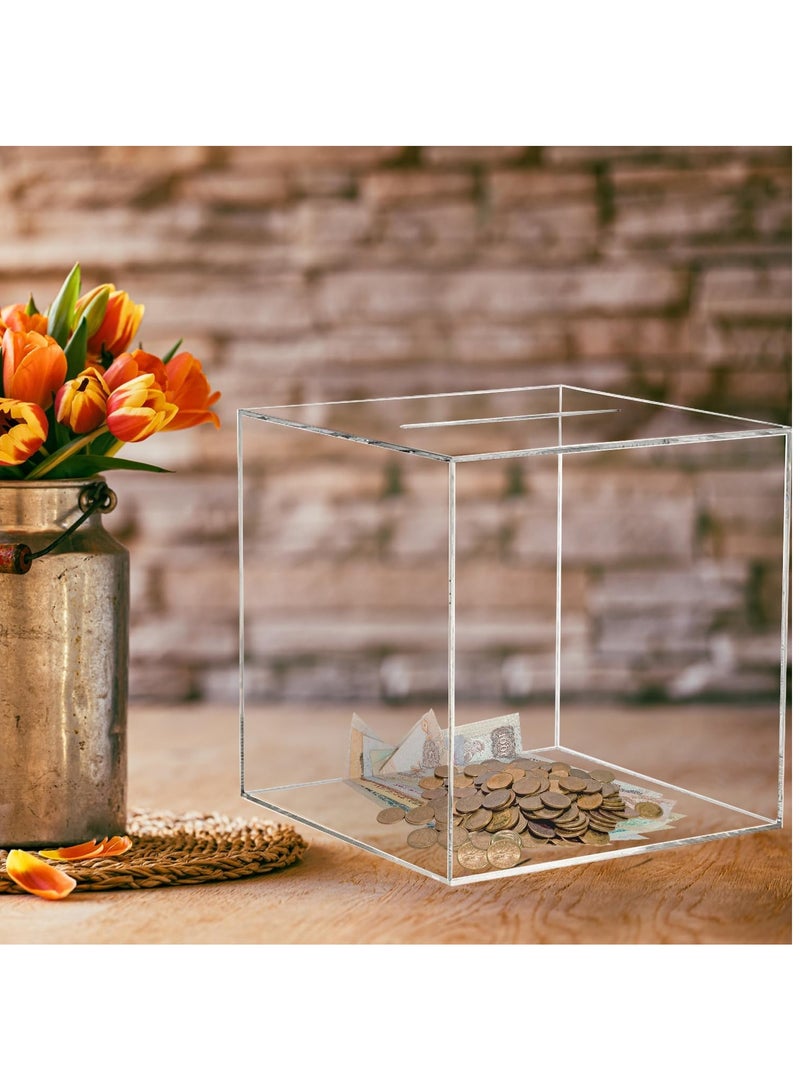 Clear Money Bank for Adults Kids, Acrylic Money Bank for Boys Girls to Saving Money Cash Coin, Must Break to Open (15 x 15 cm, Crystal Clear)