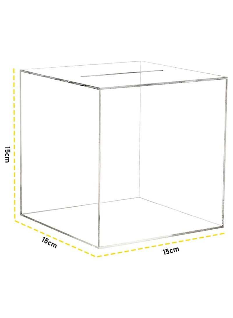 Clear Money Bank for Adults Kids, Acrylic Money Bank for Boys Girls to Saving Money Cash Coin, Must Break to Open (15 x 15 cm, Crystal Clear)