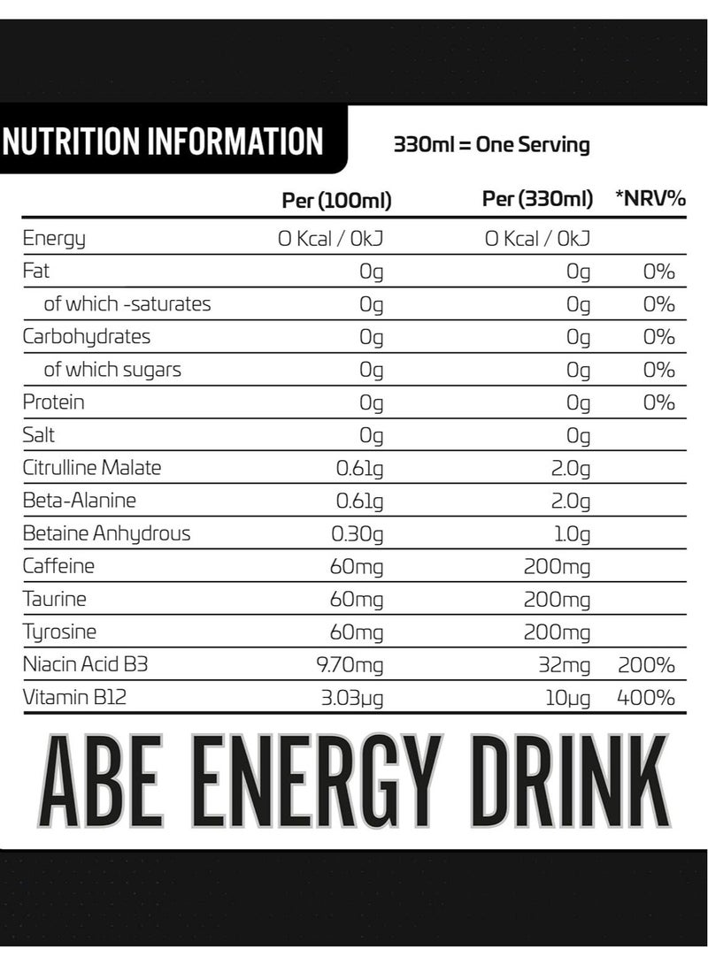 Abe Energy Drink Energy + Performance Grape Soda Flavor 330Ml Pack Of 12