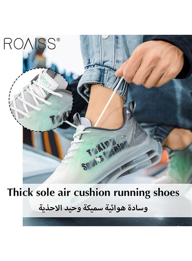 Men'S Fashionable Air Cushion Sports Shoes Gradient Rubber Mesh Stitching Toe Design Cotton Shoelace Buckle Closure