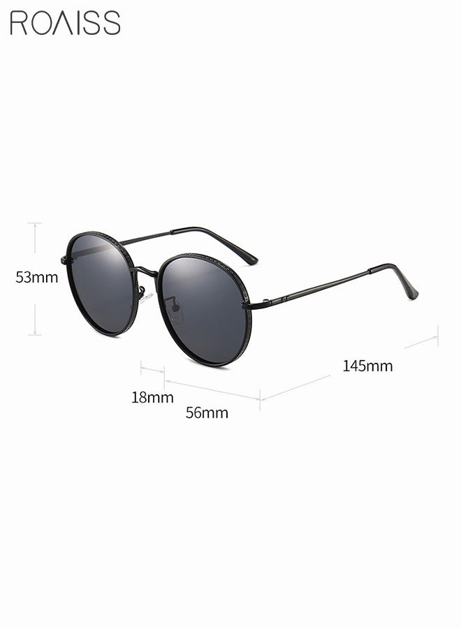 Men's Round Polarized Sunglasses UV400 Protection Sun Glasses with Ultralight Metal Frame Fashion Anti-Glare Sun Shades for Men Driving Fishing Traveling Black