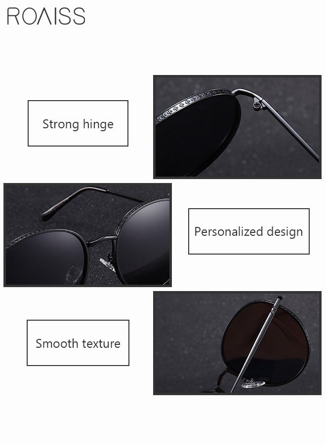 Men's Round Polarized Sunglasses UV400 Protection Sun Glasses with Ultralight Metal Frame Fashion Anti-Glare Sun Shades for Men Driving Fishing Traveling Black