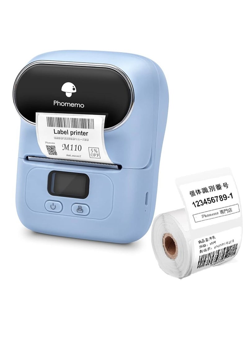 Phomemo M110 Label Maker Thermal Printer with 3 Roll Paper Blue