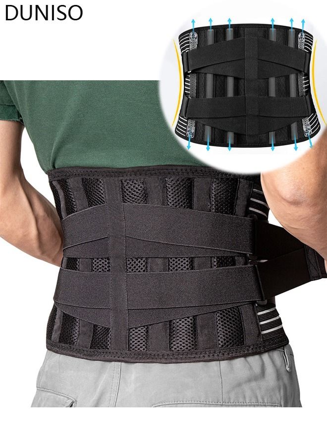 Sports Back Brace for Men and Women Breathable Waist Lumbar Lower Back Support Belt for Sciatica Herniated Disc Scoliosis Back Pain Relief Heavy lifting with Dual Adjustable Straps