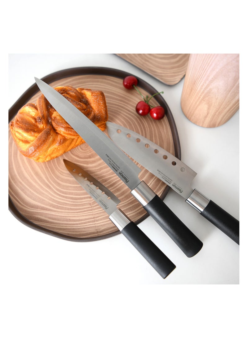 Fissman 3-Piece Knife Set Minamino Series, Slicing Knife 20cm, Santuko Knife 17cm, Utility Knife 13cm, Japanese 420J2 Stainless Steel, Double Sided Blade, with ABS Durable Handle, Lightweight