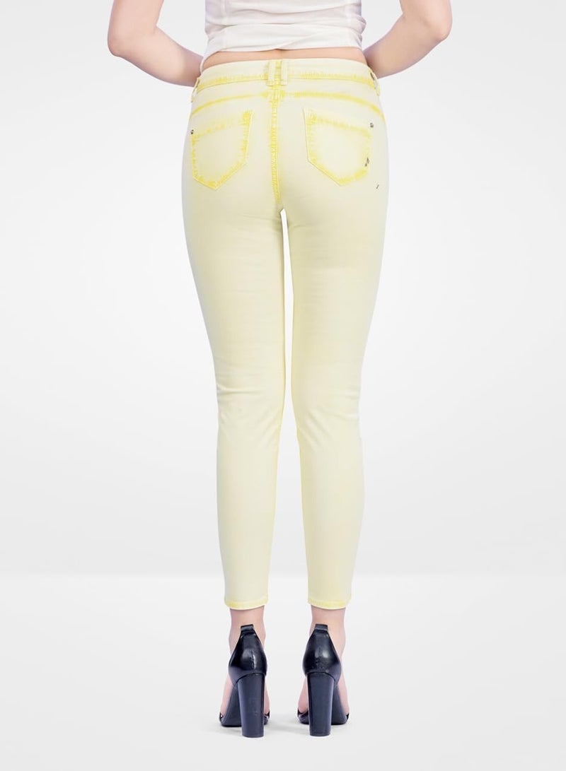 Web Denim Light Yellow OD Skinny Stretchable Straight Pant Fashionable Comfort Fit Casual Cotton Jeans with Pockets For Women