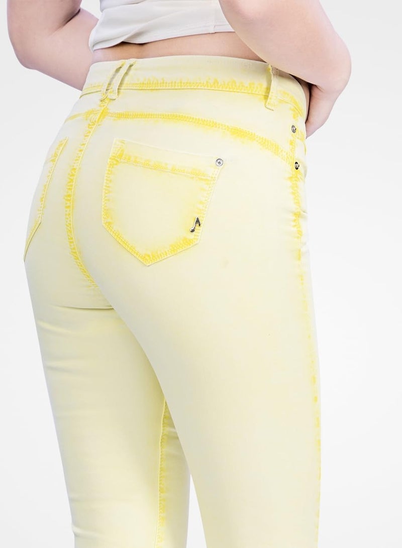 Web Denim Light Yellow OD Skinny Stretchable Straight Pant Fashionable Comfort Fit Casual Cotton Jeans with Pockets For Women