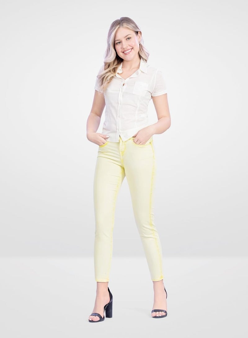 Web Denim Light Yellow OD Skinny Stretchable Straight Pant Fashionable Comfort Fit Casual Cotton Jeans with Pockets For Women