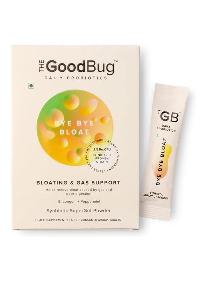 ByeBye Bloat SuperGut Powder for Healthy Digestion Pre And Probiotic Supplement, 2.5 Billion CFU of Clinically Proven Strain - 15 Days Pack