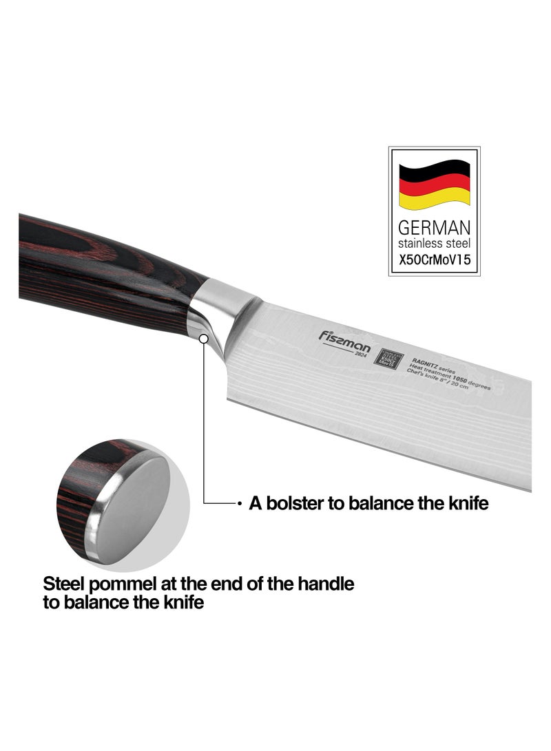 8'' Chef Knife Ragnitz Series 20cm, High-Alloy German Steel, Double-Sided, Easy To Crush Garlic And Other Spices, Beat Steaks Or Break Crab Shells