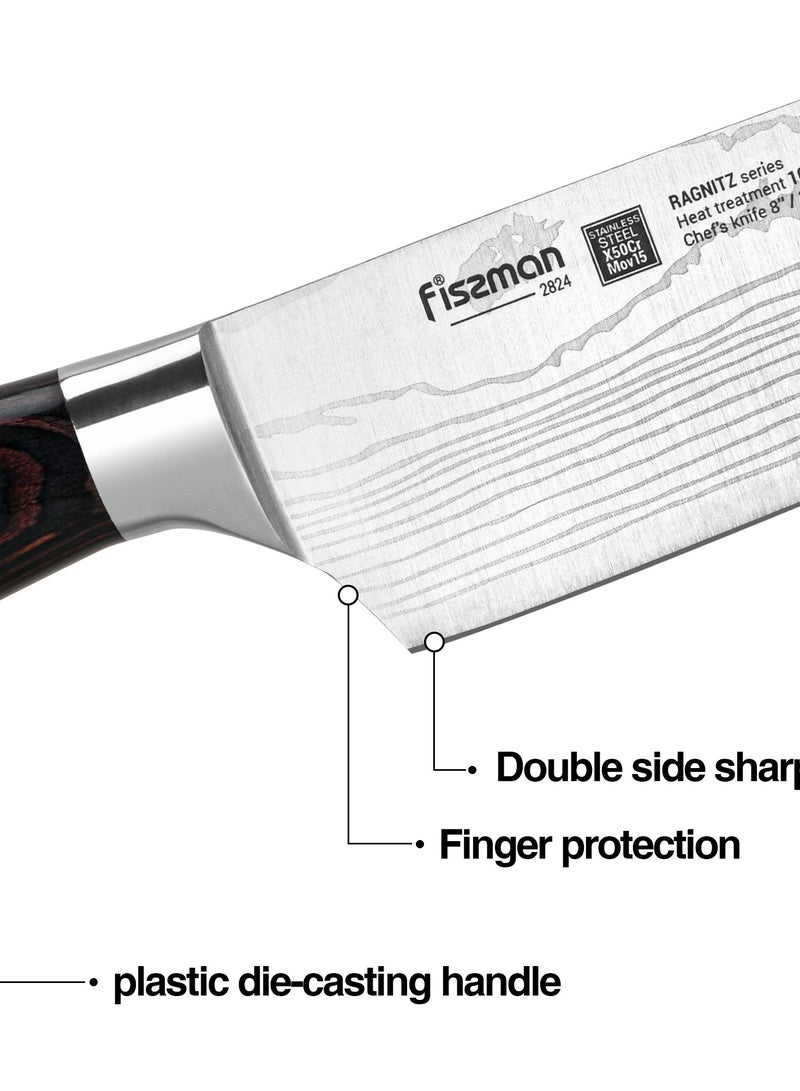 8'' Chef Knife Ragnitz Series 20cm, High-Alloy German Steel, Double-Sided, Easy To Crush Garlic And Other Spices, Beat Steaks Or Break Crab Shells