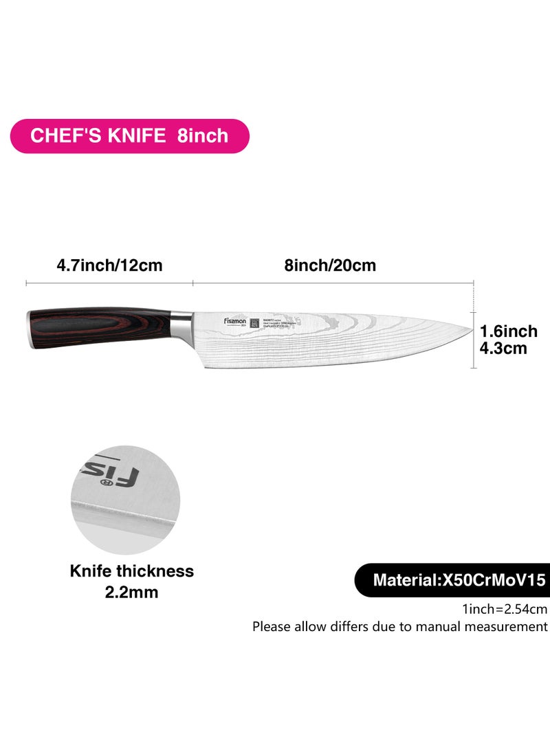 8'' Chef Knife Ragnitz Series 20cm, High-Alloy German Steel, Double-Sided, Easy To Crush Garlic And Other Spices, Beat Steaks Or Break Crab Shells