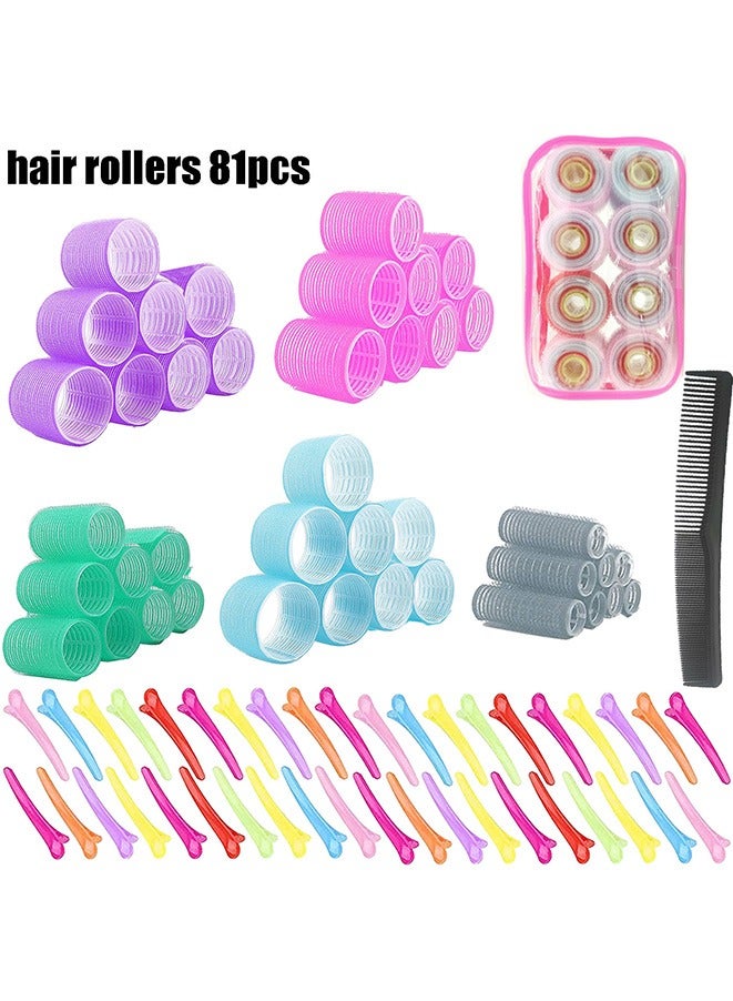 81 Pcs No Heat Hair Curler Set Hair Styling Tools Plastic Hair Roller Curlers Self-adhesive Magic Curlers Set With 40 Curlers 40 Hair Clips And 1 Comb