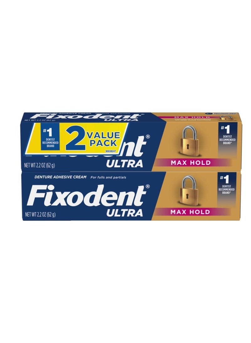 Fixodent Ultra Max Hold Denture Adhesive, 2.2 Oz (Pack of 2)