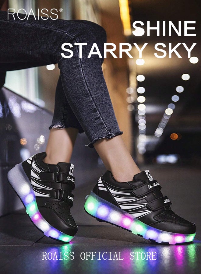 Kids Unisex Double Wheel Roller Skates Shoes LED Light Multimode Adjustable Rechargeable Velcro Sneakers for Children Boys and Girls Outdoors Luminous Shoes with Detachable Roll Wheels