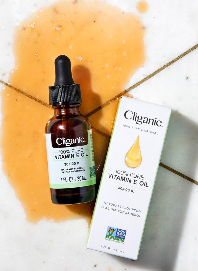 Cliganic 100% Pure Vitamin E Oil for Skin, Hair & Face - 30,000 IU, Non-GMO Verified | Natural D-Alpha Tocopherol