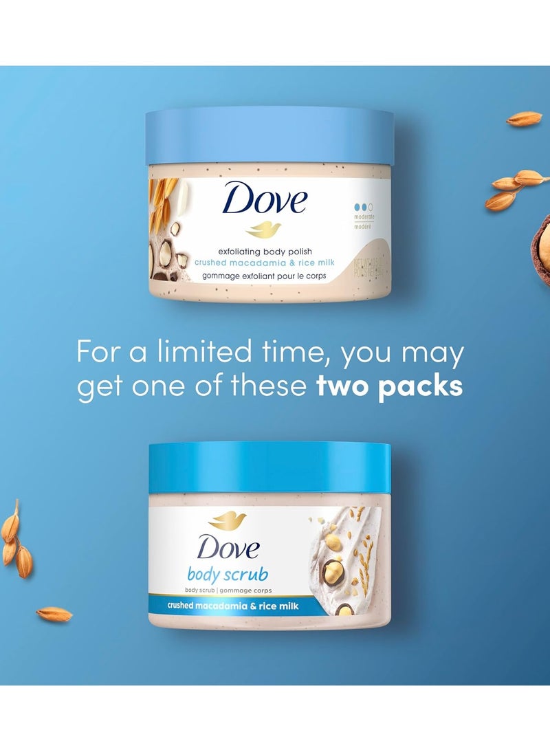 Dove Scrub Macadamia & Rice Milk Reveals Visibly Smoother Skin Body Scrub That Nourishes Skin 10.5 oz