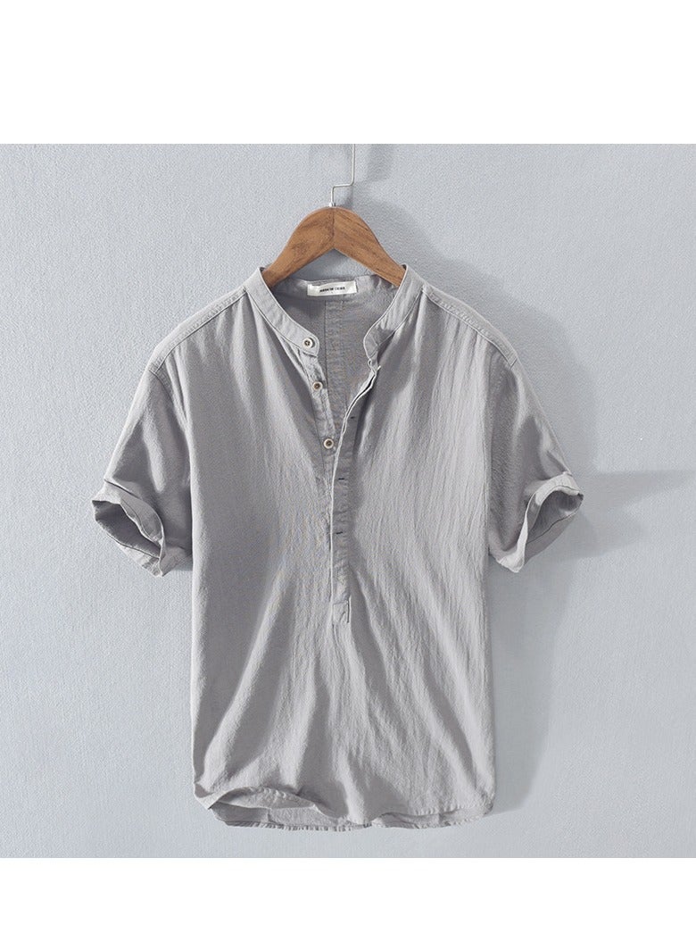 Men's Cotton And Linen Short Sleeved Shirt