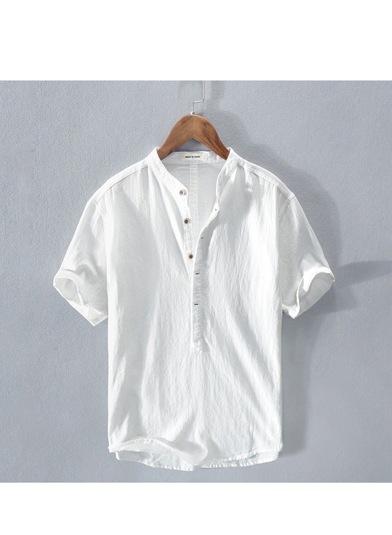 Men's Cotton And Linen Short Sleeved Shirt