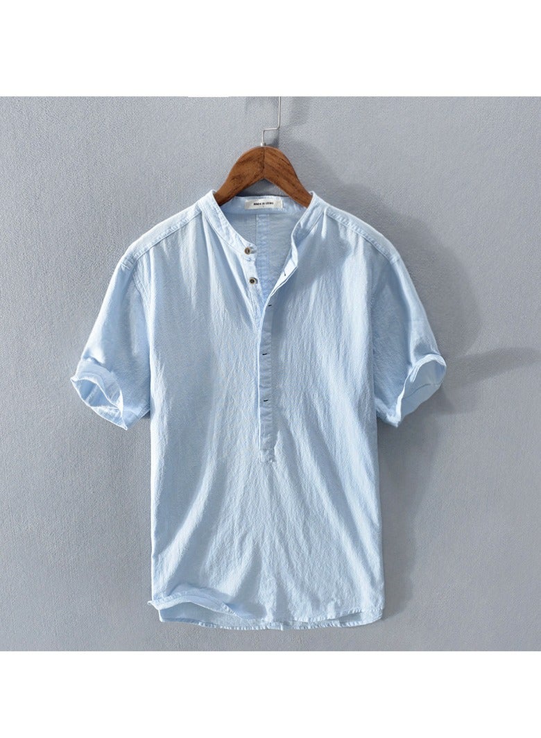 Men's Cotton And Linen Short Sleeved Shirt