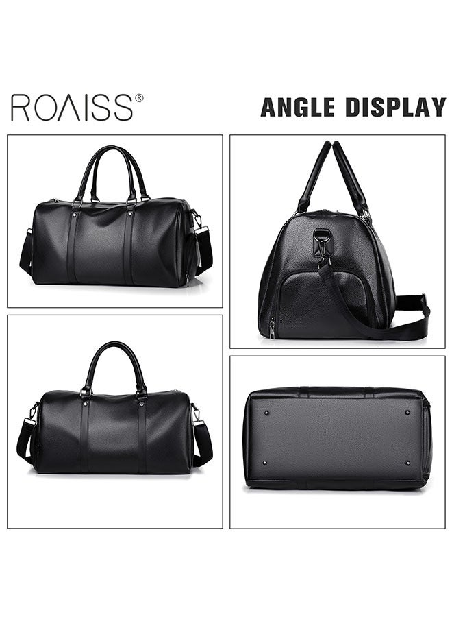 Men's Pu Leather Travel Handbag Adjustable And Detachable Shoulder Strap Large Capacity Crossbody Bag