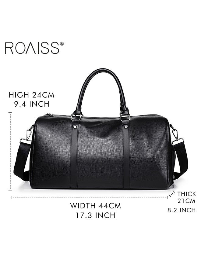 Men's Pu Leather Travel Handbag Adjustable And Detachable Shoulder Strap Large Capacity Crossbody Bag