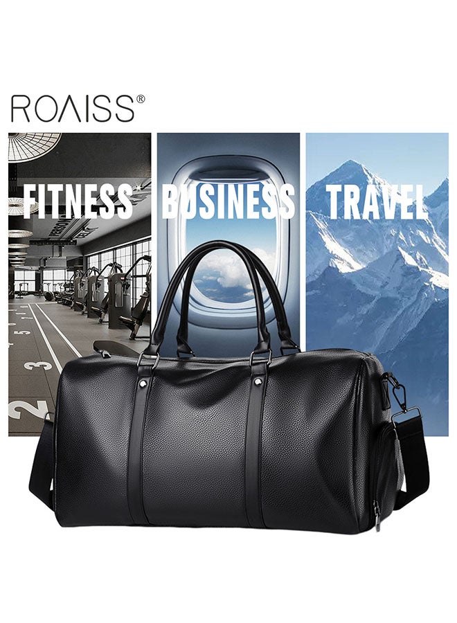 Men's Pu Leather Travel Handbag Adjustable And Detachable Shoulder Strap Large Capacity Crossbody Bag