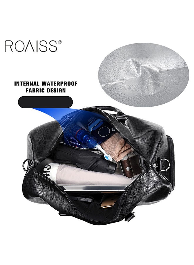 Men's Pu Leather Travel Handbag Adjustable And Detachable Shoulder Strap Large Capacity Crossbody Bag