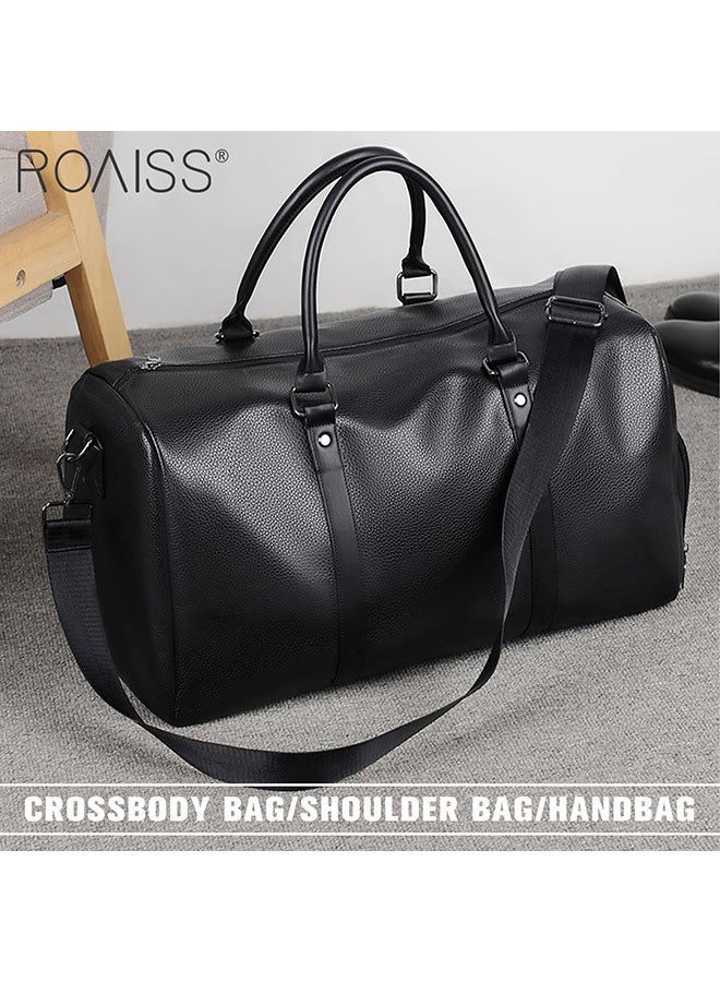 Men's Pu Leather Travel Handbag Adjustable And Detachable Shoulder Strap Large Capacity Crossbody Bag