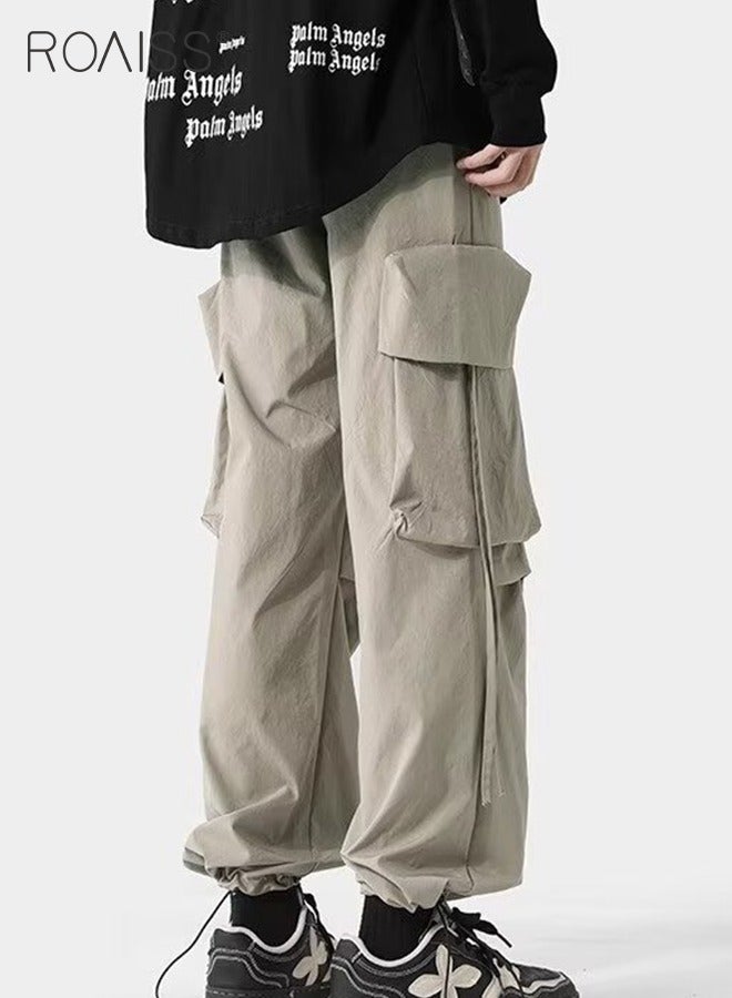 Men Cargo Pants Ribbon Hip Hop Jogging Pants Male Casual Streetwear Harem Trousers Pockets New Elastic Waist Sweatpants