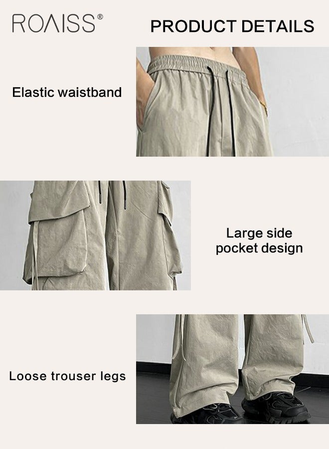 Men Cargo Pants Ribbon Hip Hop Jogging Pants Male Casual Streetwear Harem Trousers Pockets New Elastic Waist Sweatpants