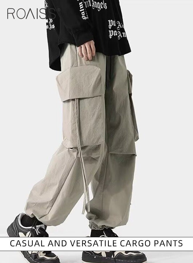 Men Cargo Pants Ribbon Hip Hop Jogging Pants Male Casual Streetwear Harem Trousers Pockets New Elastic Waist Sweatpants