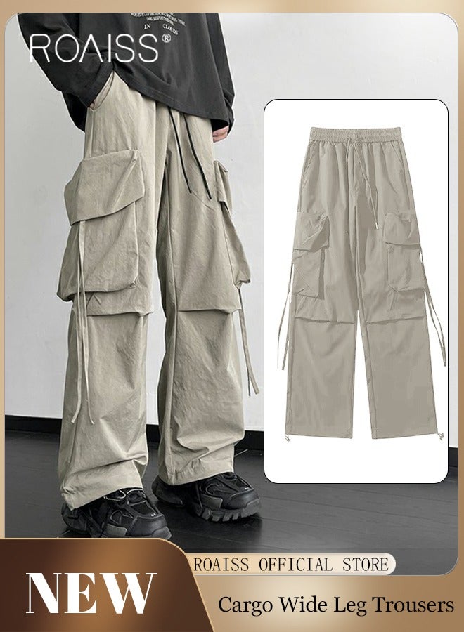 Men Cargo Pants Ribbon Hip Hop Jogging Pants Male Casual Streetwear Harem Trousers Pockets New Elastic Waist Sweatpants