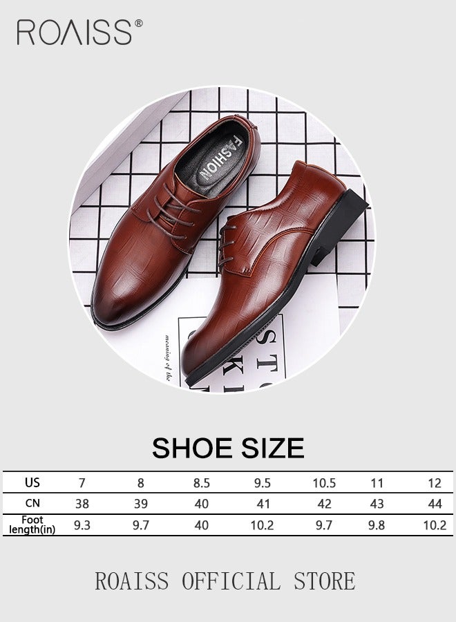 Business Formal Leather Shoes for Men Lightweight and Non Slip Pointed Patent Leather Shoes for Office Wedding Business Trip Casual Soft and Breathable Men's Lace up Leather Shoes for Bridegroom