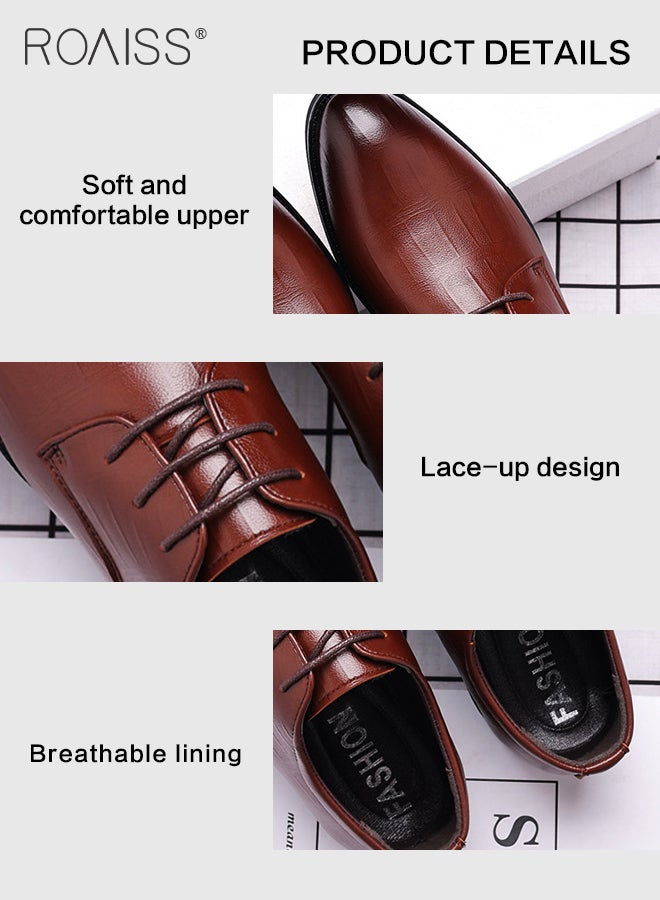 Business Formal Leather Shoes for Men Lightweight and Non Slip Pointed Patent Leather Shoes for Office Wedding Business Trip Casual Soft and Breathable Men's Lace up Leather Shoes for Bridegroom