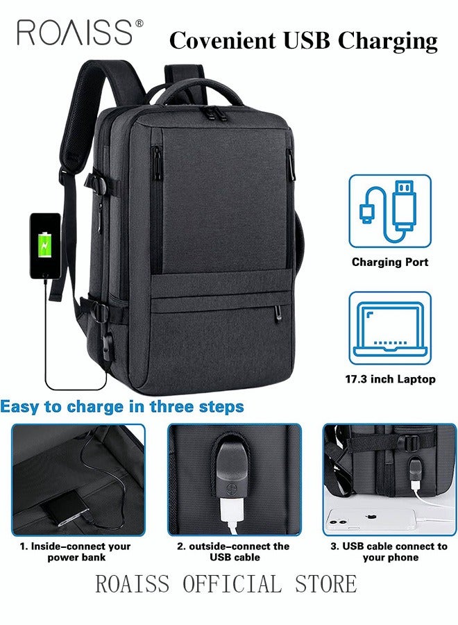Scalable Large Capacity Laptop Backpack Business Backpack College Waterproof Travel Backpack Suitable for 17 Inch Laptops for Men and Women with USB Charger Black