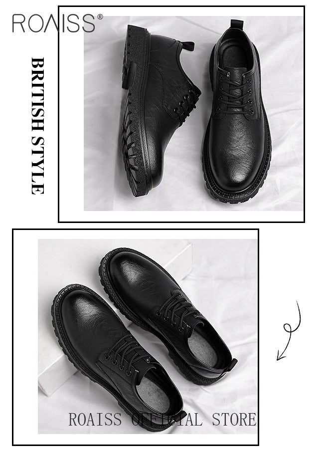 Men Vintage Business Casual Leather Shoes Thick Soled Head Leather Shoes for Men Dress Boots with British Style  Low Cut Work Boot Design