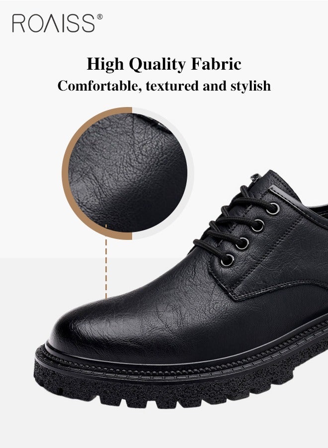 Men Vintage Business Casual Leather Shoes Thick Soled Head Leather Shoes for Men Dress Boots with British Style  Low Cut Work Boot Design