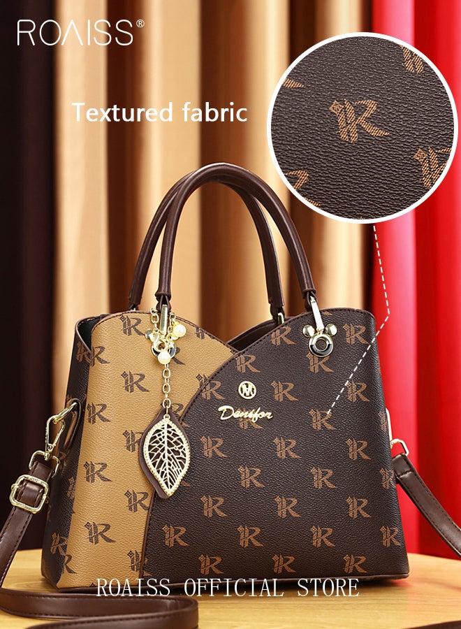 Classic Vintage Textured Handbag for Women with Pendant Decor and Gift Bag Trendy Large Capacity Shoulder Crossbody Bags in Luxury Print for Mother and Wife Suitable for Birthday Gift or Ramadan