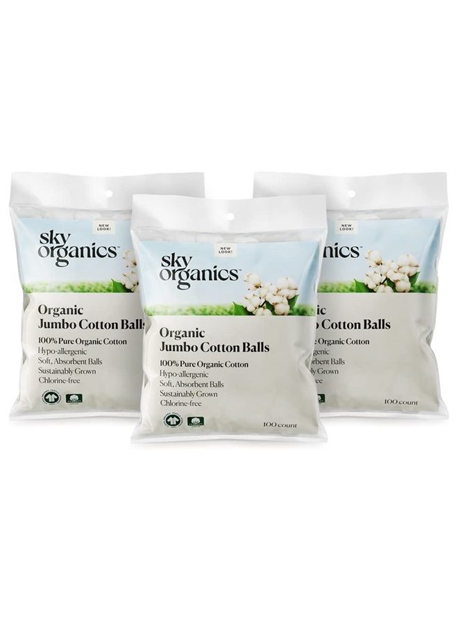 Organic Jumbo Cotton Balls for Sensitive Skin, 100% Pure GOTS Certified Organic for Beauty & Personal Care, 300 ct.