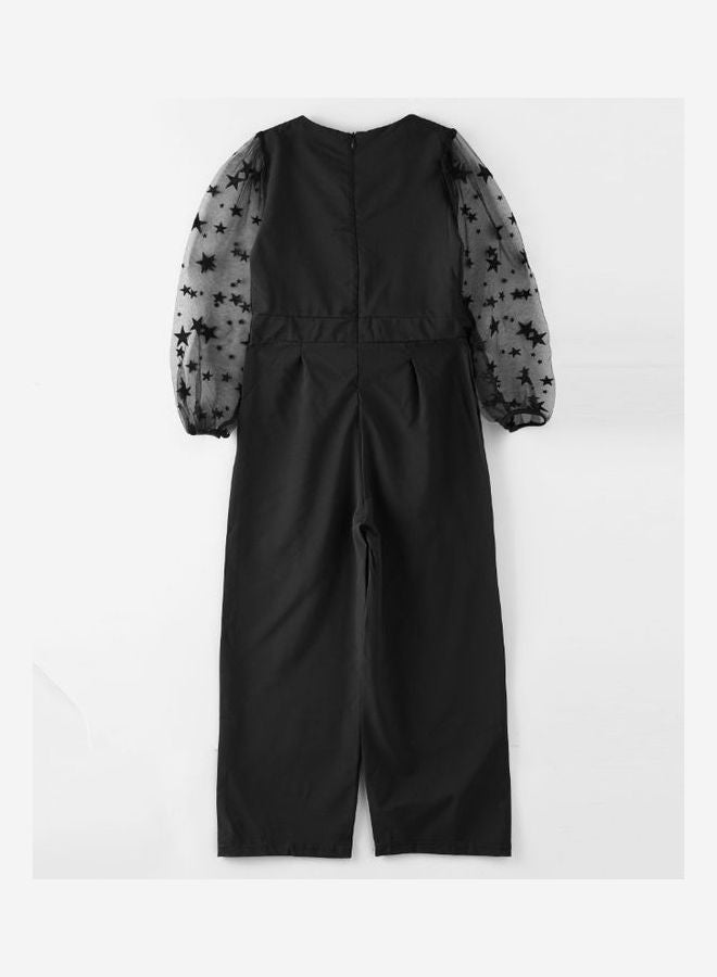 Pearl Belt With Star Embellished Full Length Jumpsuit Black/Grey