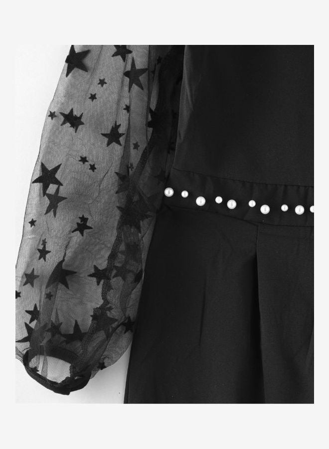 Pearl Belt With Star Embellished Full Length Jumpsuit Black/Grey