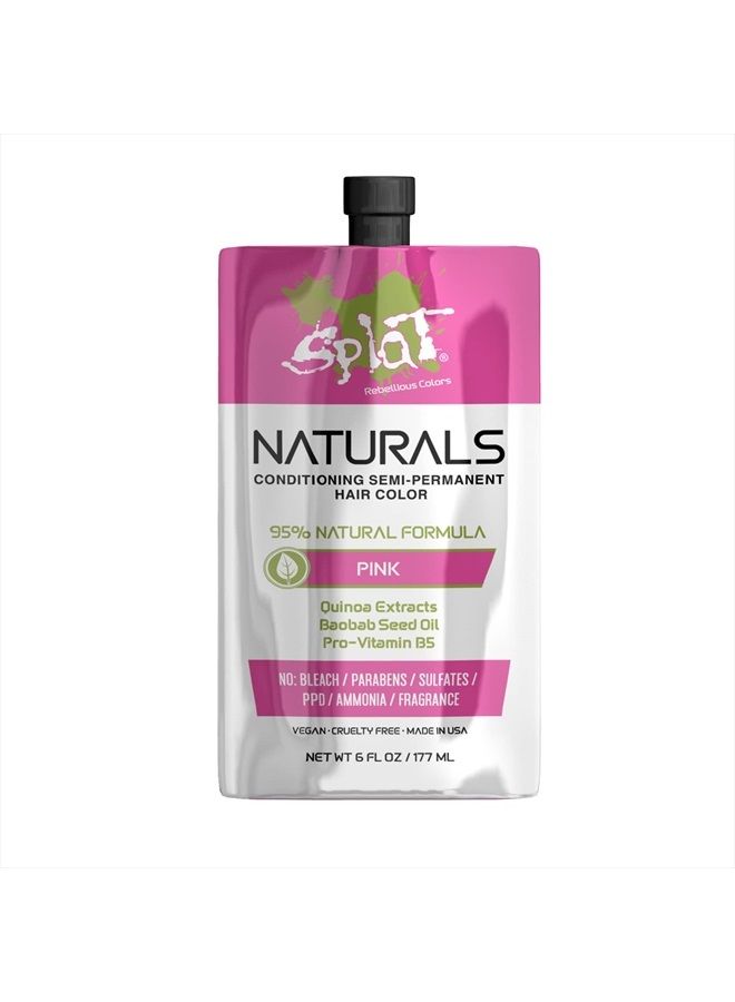 Naturals, Semi-Permanent Pink Hair Dye : 100% Vegan, Cruelty-Free, No Bleach Required, Free of Ammonia, PPD, Parabens & Sulfates - 6 Oz