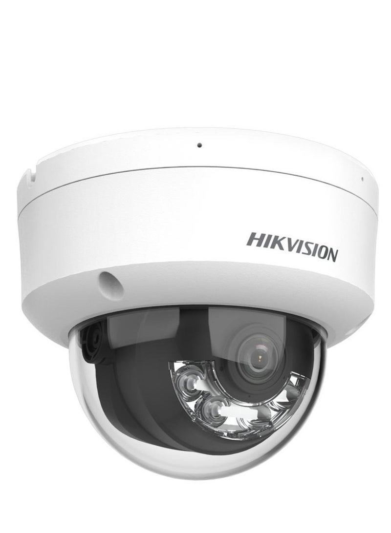 4 MP Smart Hybrid Light Fixed Dome Network Camera, 2.8mm Lens, H.265+ Compression, Built-in Mic, Up to 30M IR Range, Built-in Mic, IP67 Water & Dust Resistant, White | DS-2CD1143G2-LIU